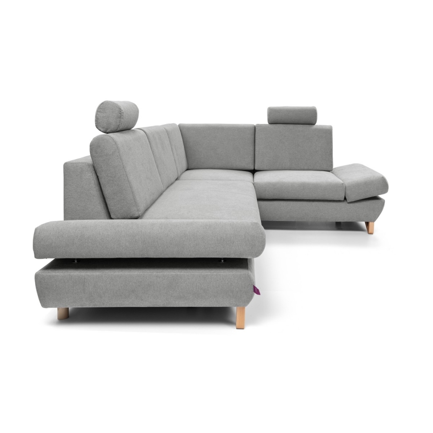 Conjunto de salón esquinero tapizado en forma de L plegable con espacio de almacenamiento AVESTA derecho gris
