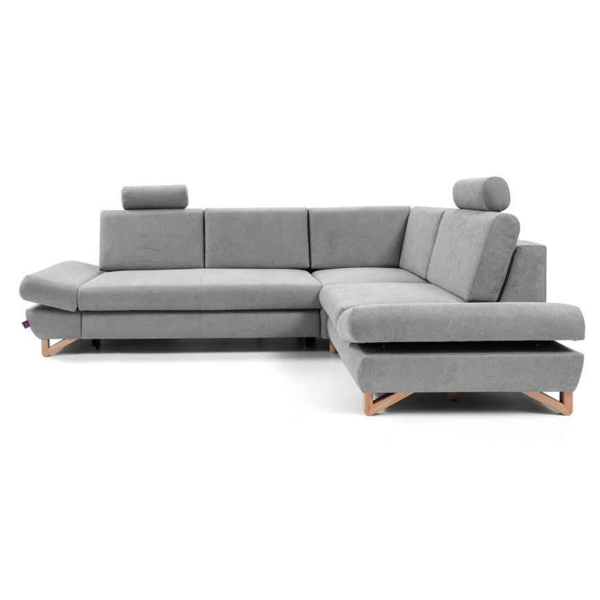 Conjunto de salón esquinero tapizado en forma de L plegable con espacio de almacenamiento AVESTA derecho gris