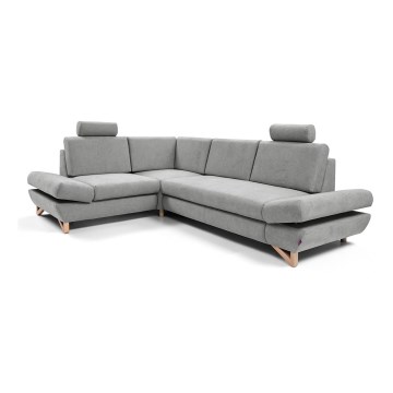 Conjunto de salón esquinero tapizado en forma de L plegable con espacio de almacenamiento AVESTA izquierda gris