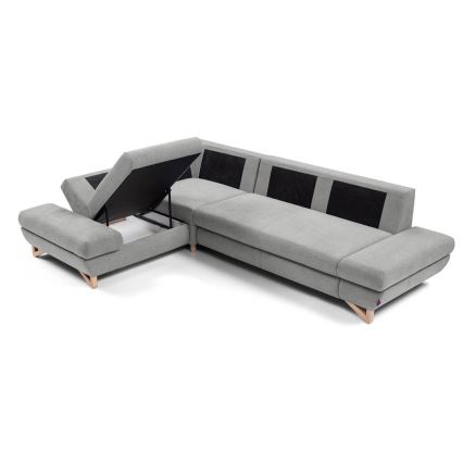 Conjunto de salón esquinero tapizado en forma de L plegable con espacio de almacenamiento AVESTA izquierda gris