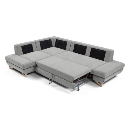 Conjunto de salón esquinero tapizado en forma de L plegable con espacio de almacenamiento AVESTA izquierda gris