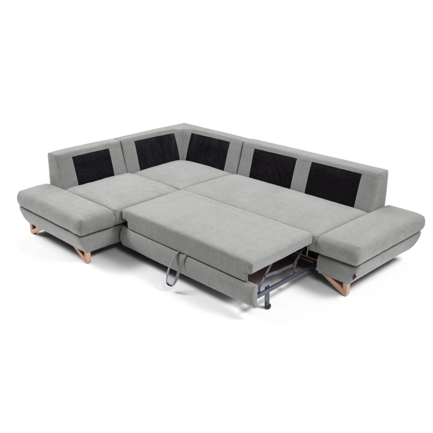 Conjunto de salón esquinero tapizado en forma de L plegable con espacio de almacenamiento AVESTA izquierda gris