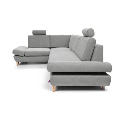 Conjunto de salón esquinero tapizado en forma de L plegable con espacio de almacenamiento AVESTA izquierda gris