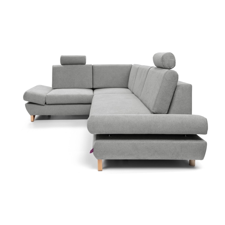 Conjunto de salón esquinero tapizado en forma de L plegable con espacio de almacenamiento AVESTA izquierda gris