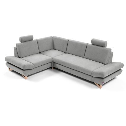 Conjunto de salón esquinero tapizado en forma de L plegable con espacio de almacenamiento AVESTA izquierda gris