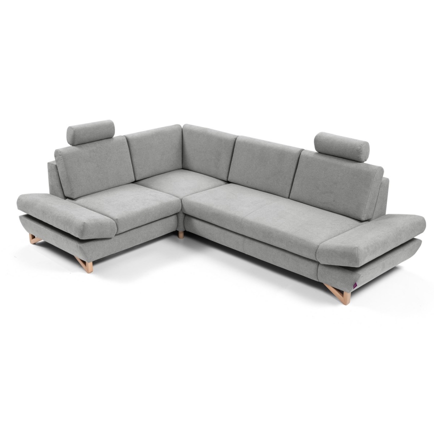 Conjunto de salón esquinero tapizado en forma de L plegable con espacio de almacenamiento AVESTA izquierda gris