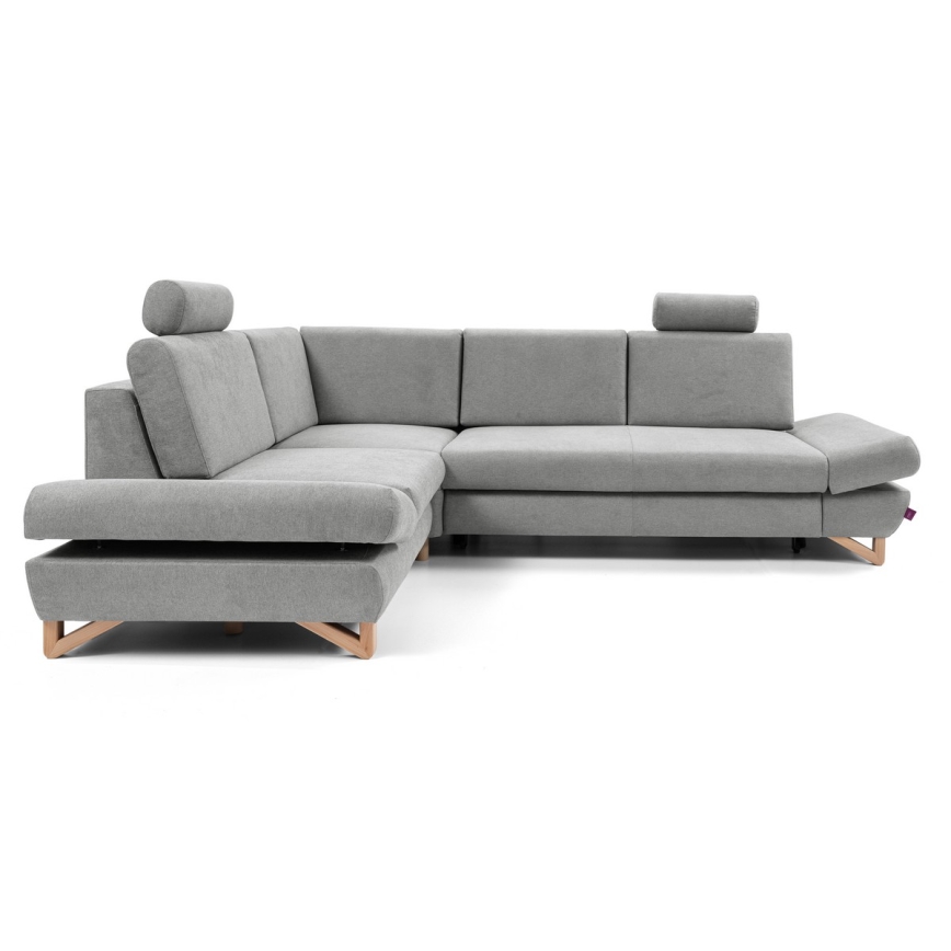 Conjunto de salón esquinero tapizado en forma de L plegable con espacio de almacenamiento AVESTA izquierda gris