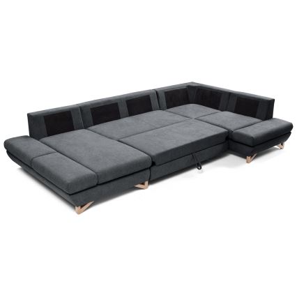 Conjunto de salón esquinero tapizado en forma de U plegable con espacio de almacenamiento AVESTA derecho antracita