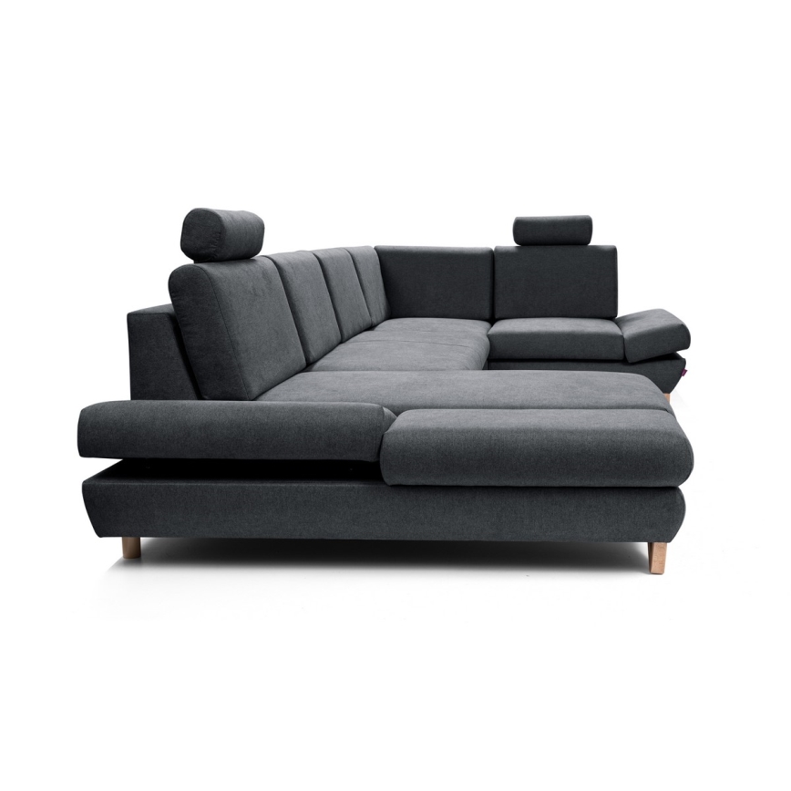 Conjunto de salón esquinero tapizado en forma de U plegable con espacio de almacenamiento AVESTA derecho antracita