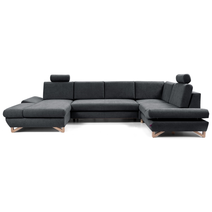Conjunto de salón esquinero tapizado en forma de U plegable con espacio de almacenamiento AVESTA derecho antracita