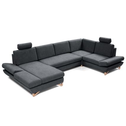 Conjunto de salón esquinero tapizado en forma de U plegable con espacio de almacenamiento AVESTA derecho antracita