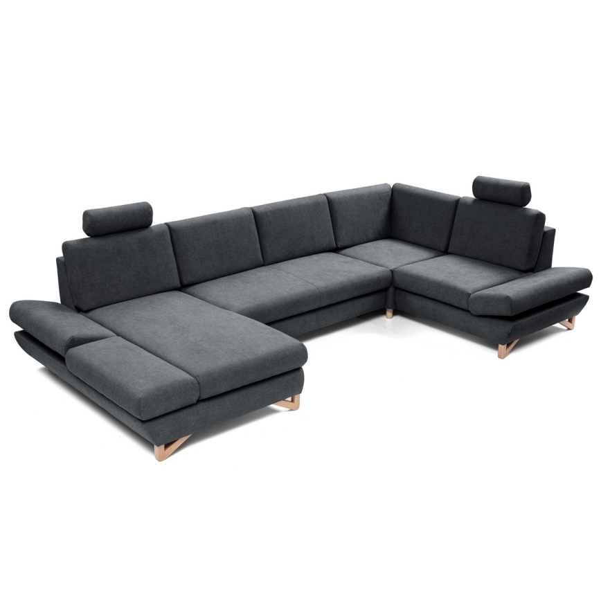 Conjunto de salón esquinero tapizado en forma de U plegable con espacio de almacenamiento AVESTA derecho antracita
