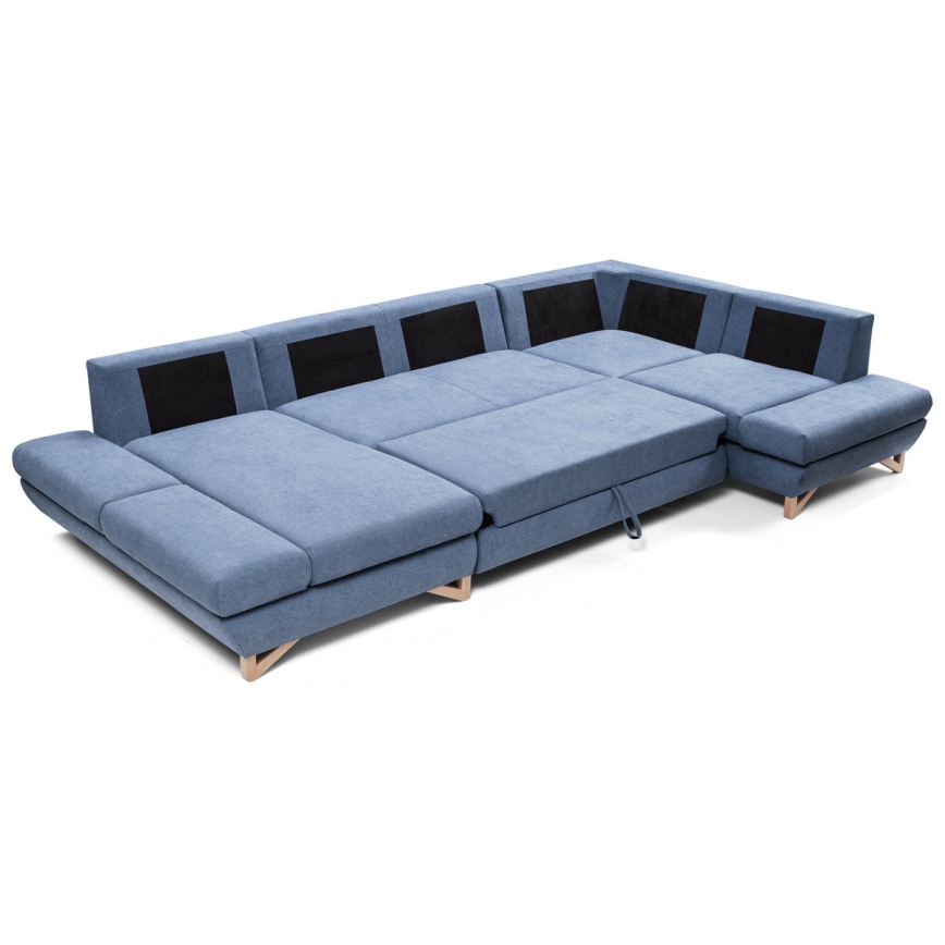 Conjunto de salón esquinero tapizado en forma de U plegable con espacio de almacenamiento AVESTA derecho azul