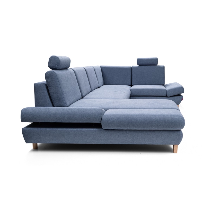 Conjunto de salón esquinero tapizado en forma de U plegable con espacio de almacenamiento AVESTA derecho azul
