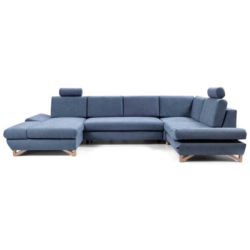 Conjunto de salón esquinero tapizado en forma de U plegable con espacio de almacenamiento AVESTA derecho azul