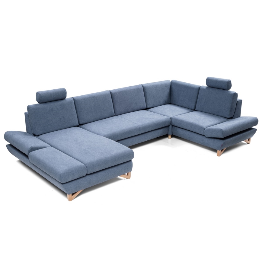 Conjunto de salón esquinero tapizado en forma de U plegable con espacio de almacenamiento AVESTA derecho azul