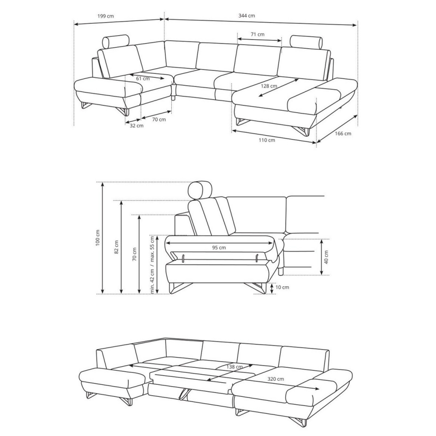 Conjunto de salón esquinero tapizado en forma de U plegable con espacio de almacenamiento AVESTA derecho azul