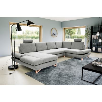 Conjunto de salón esquinero tapizado en forma de U plegable con espacio de almacenamiento AVESTA derecho gris