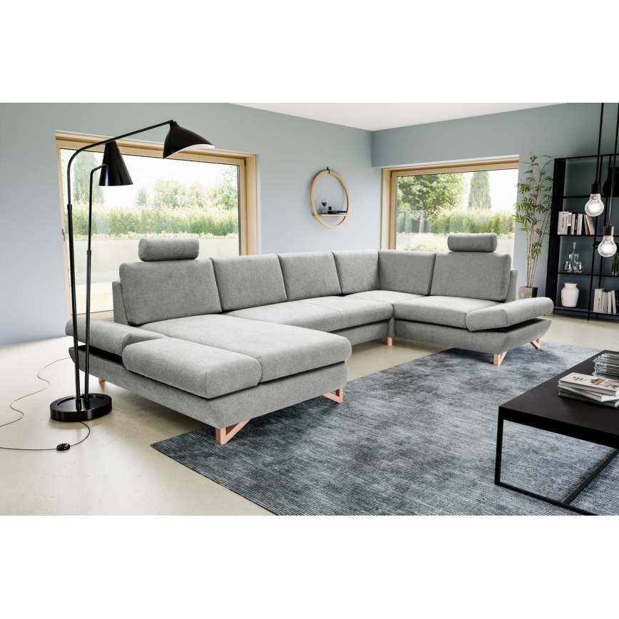 Conjunto de salón esquinero tapizado en forma de U plegable con espacio de almacenamiento AVESTA derecho gris