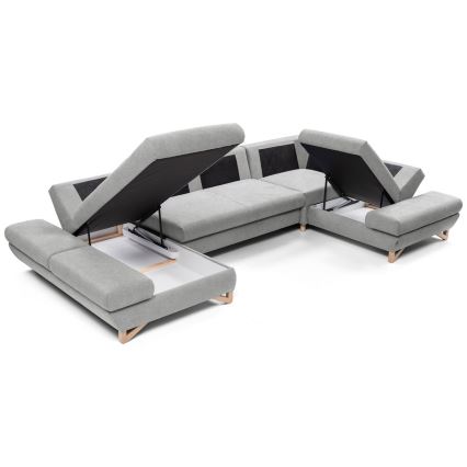 Conjunto de salón esquinero tapizado en forma de U plegable con espacio de almacenamiento AVESTA derecho gris