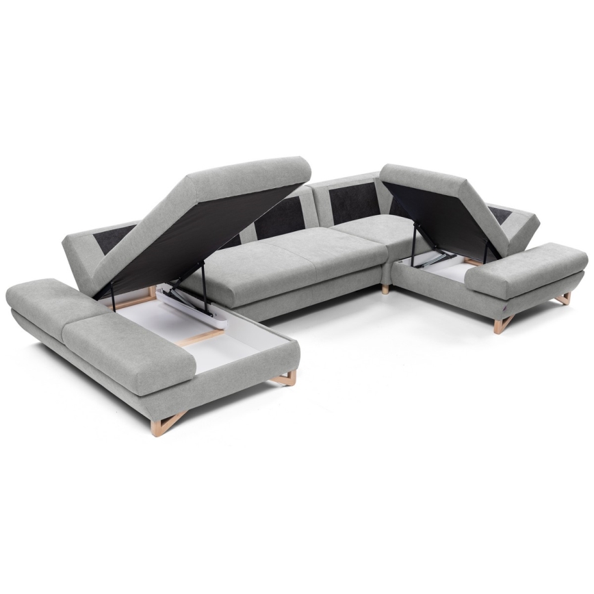 Conjunto de salón esquinero tapizado en forma de U plegable con espacio de almacenamiento AVESTA derecho gris