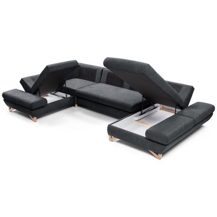 Conjunto de salón esquinero tapizado en forma de U plegable con espacio de almacenamiento AVESTA izquierda antracita