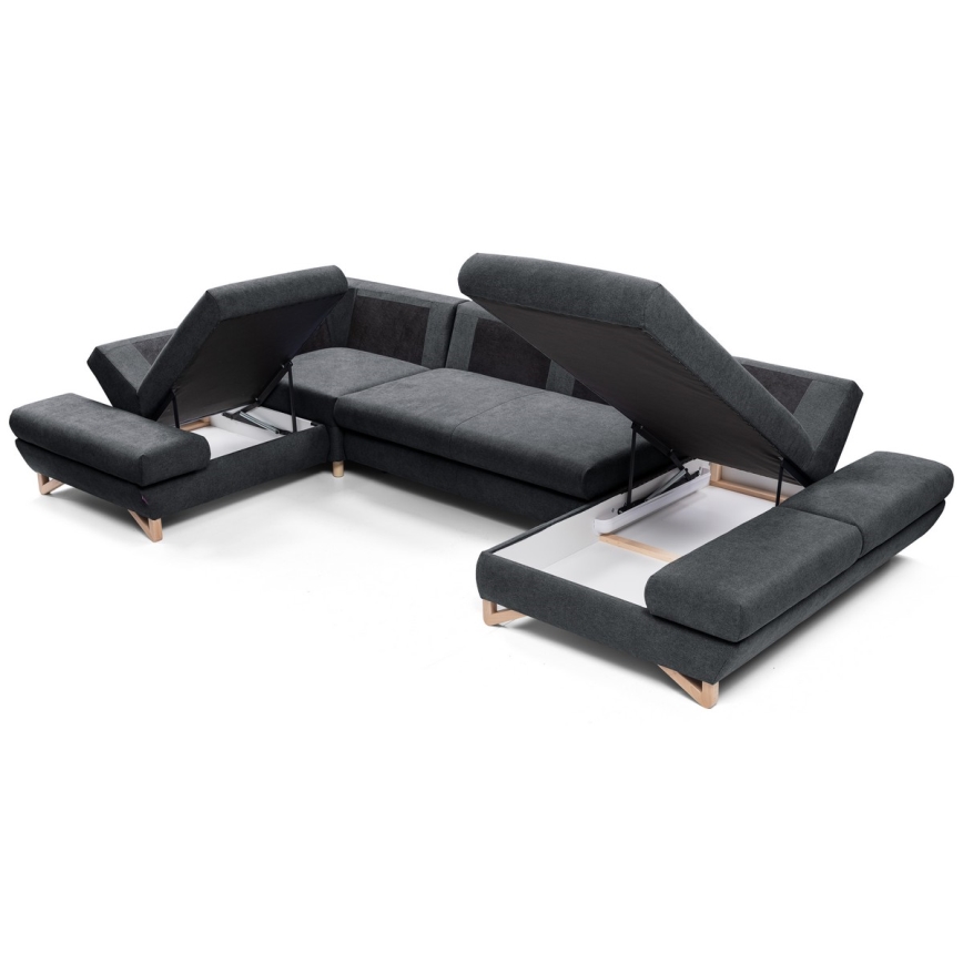Conjunto de salón esquinero tapizado en forma de U plegable con espacio de almacenamiento AVESTA izquierda antracita