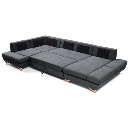 Conjunto de salón esquinero tapizado en forma de U plegable con espacio de almacenamiento AVESTA izquierda antracita