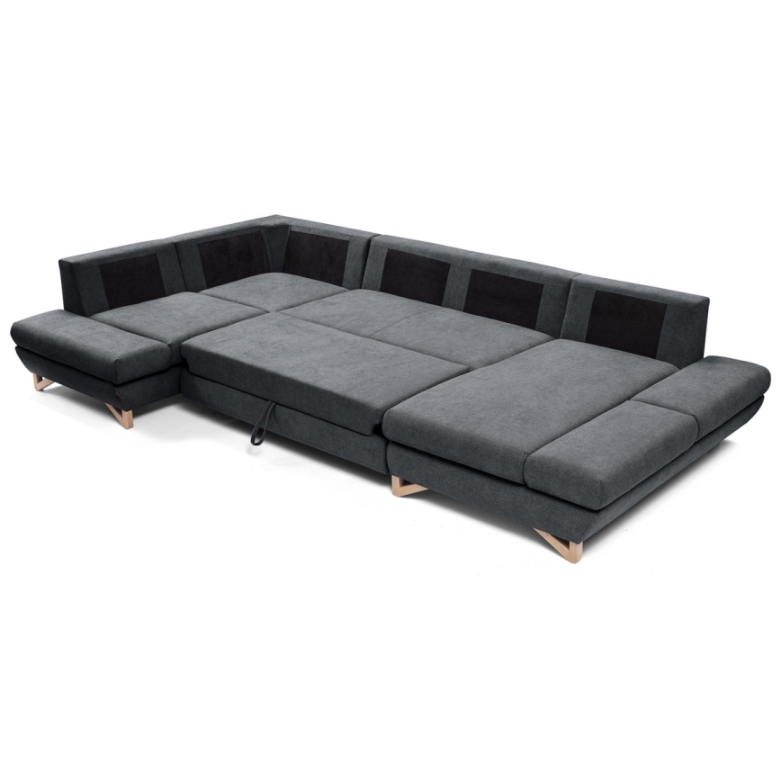 Conjunto de salón esquinero tapizado en forma de U plegable con espacio de almacenamiento AVESTA izquierda antracita