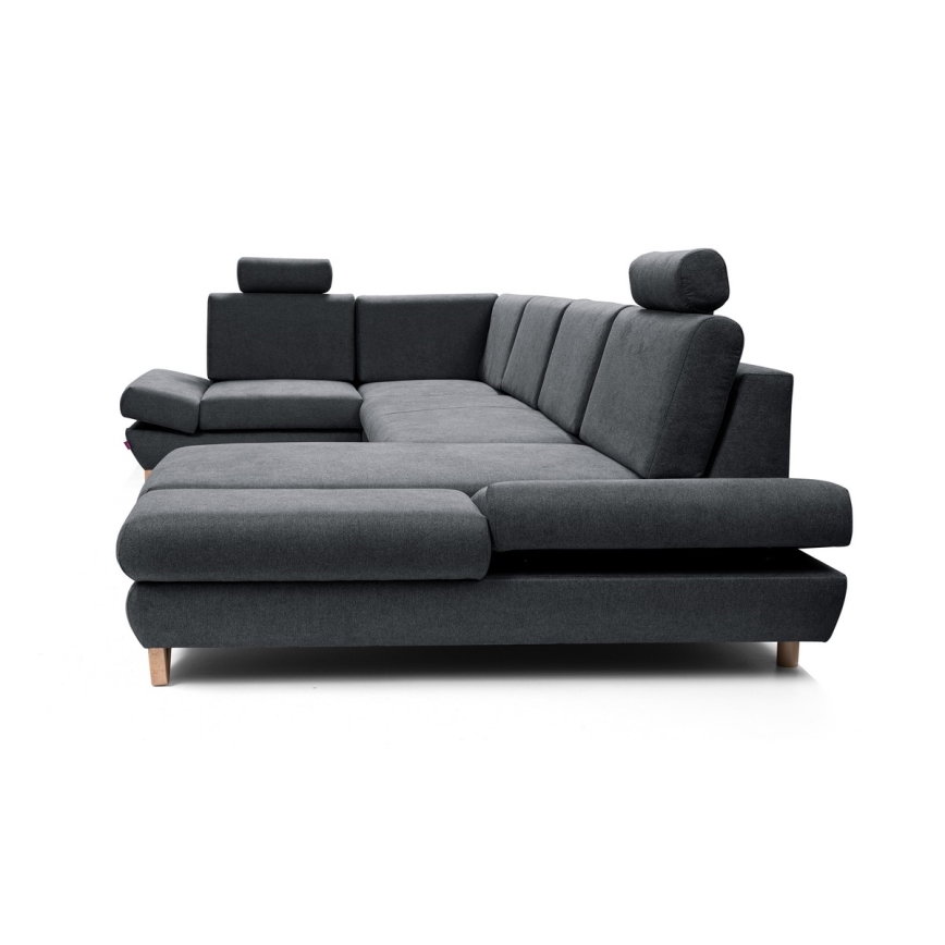 Conjunto de salón esquinero tapizado en forma de U plegable con espacio de almacenamiento AVESTA izquierda antracita
