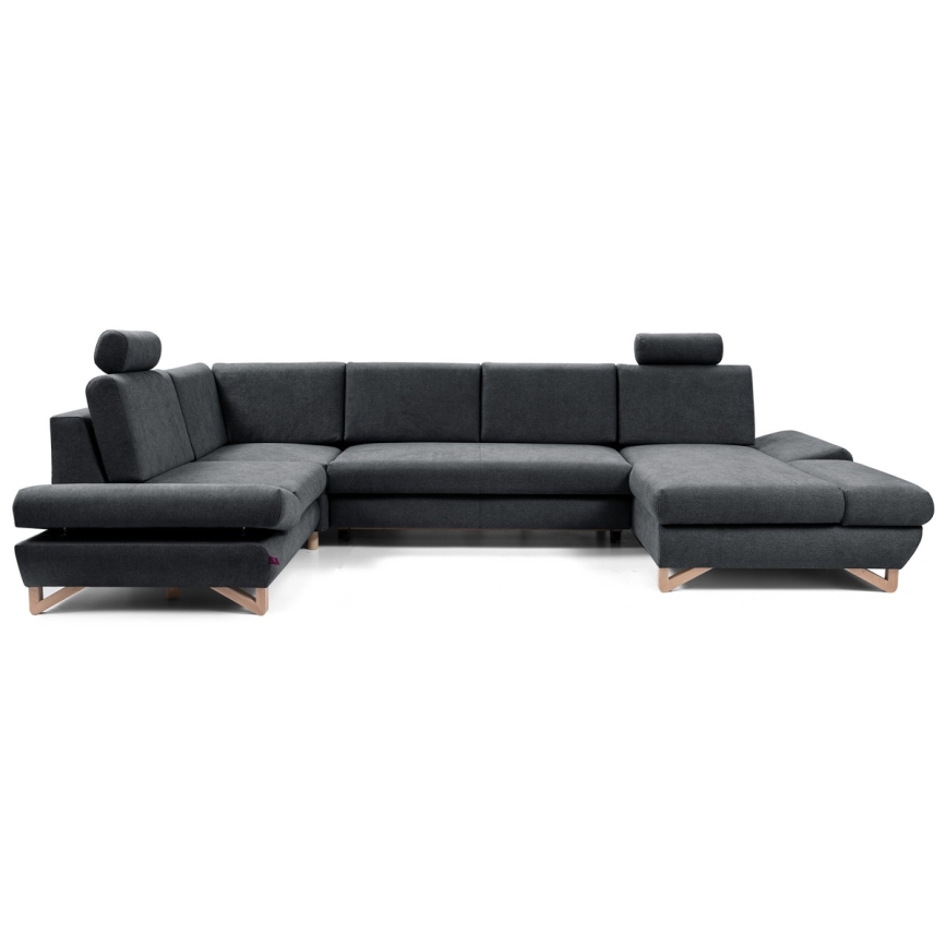 Conjunto de salón esquinero tapizado en forma de U plegable con espacio de almacenamiento AVESTA izquierda antracita