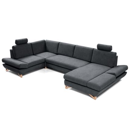Conjunto de salón esquinero tapizado en forma de U plegable con espacio de almacenamiento AVESTA izquierda antracita