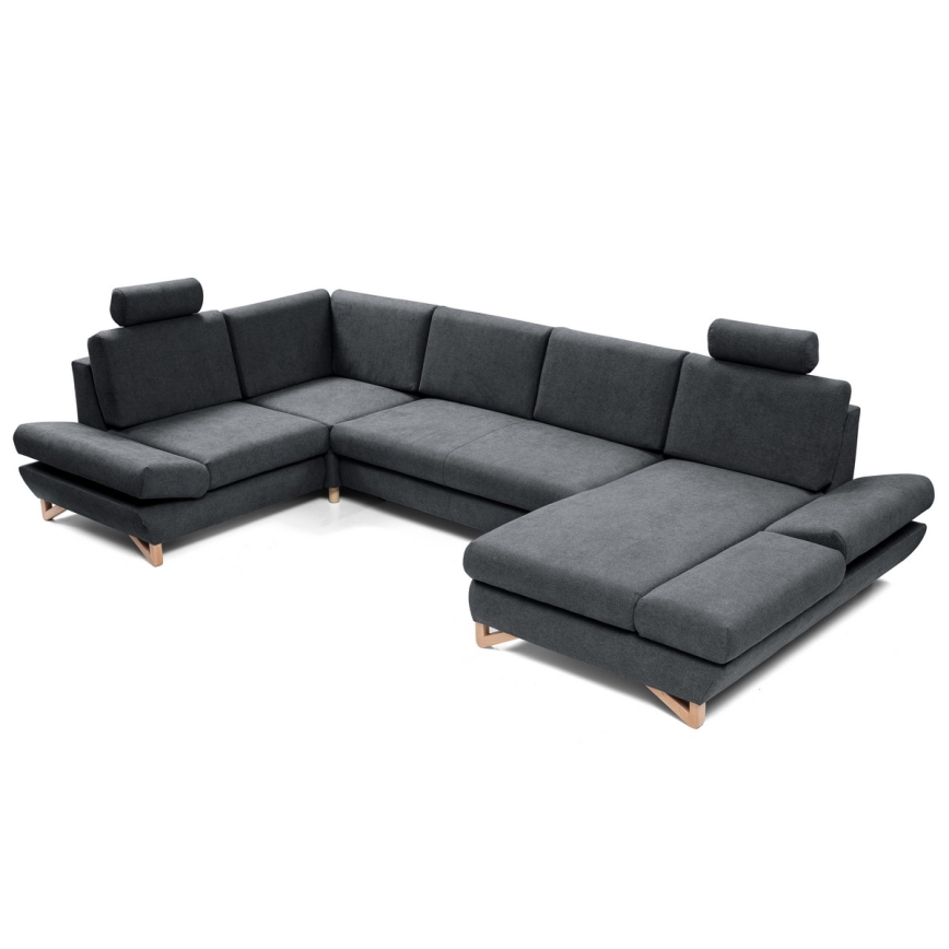 Conjunto de salón esquinero tapizado en forma de U plegable con espacio de almacenamiento AVESTA izquierda antracita