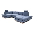Conjunto de salón esquinero tapizado en forma de U plegable con espacio de almacenamiento AVESTA izquierda azul