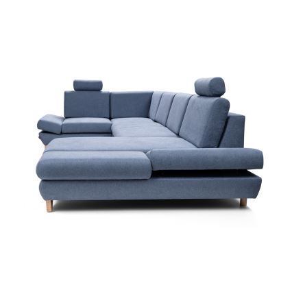 Conjunto de salón esquinero tapizado en forma de U plegable con espacio de almacenamiento AVESTA izquierda azul