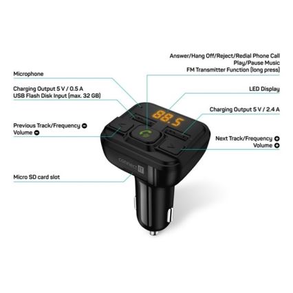 CONNECT IT CCC-8600-BK - Transmisor FM para coche con función manos libres negro