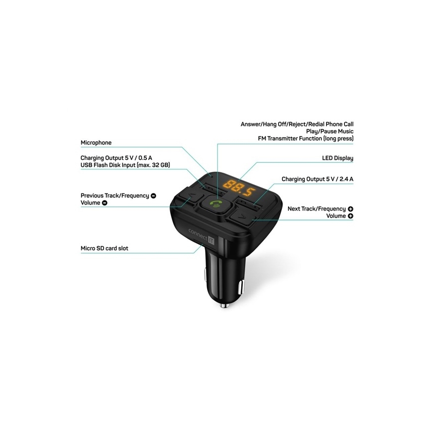 CONNECT IT CCC-8600-BK - Transmisor FM para coche con función manos libres negro