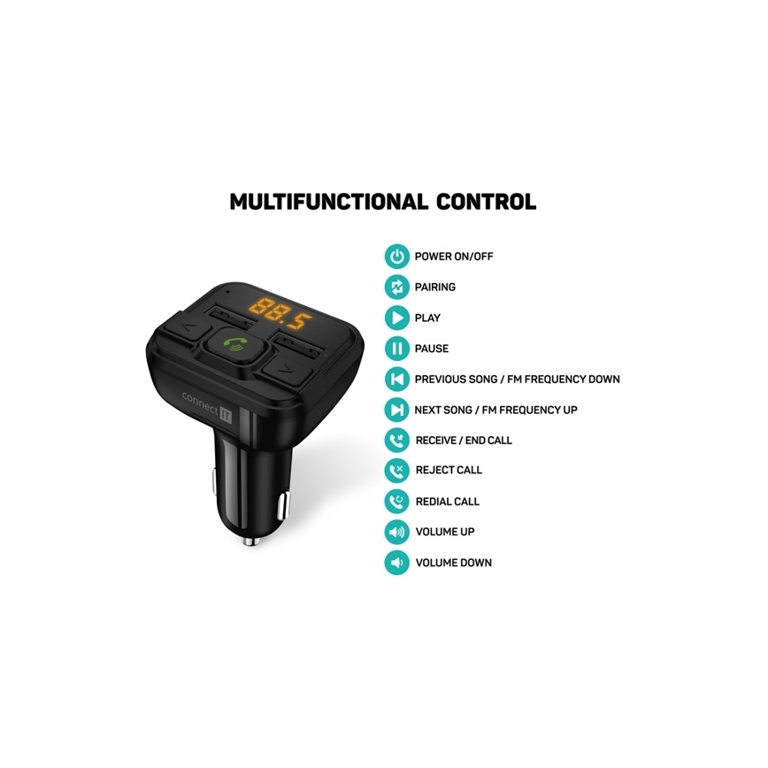 CONNECT IT CCC-8600-BK - Transmisor FM para coche con función manos libres negro