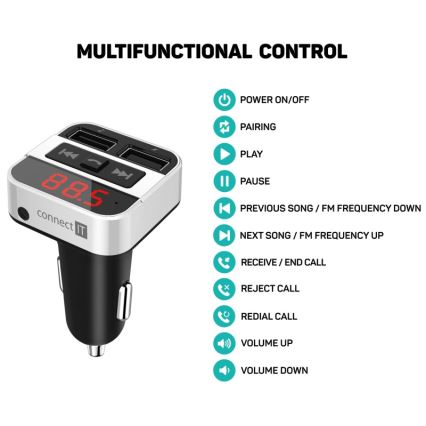 CONNECT IT CCC-8800-SL - Transmisor FM para coche con función manos libres negro/plata