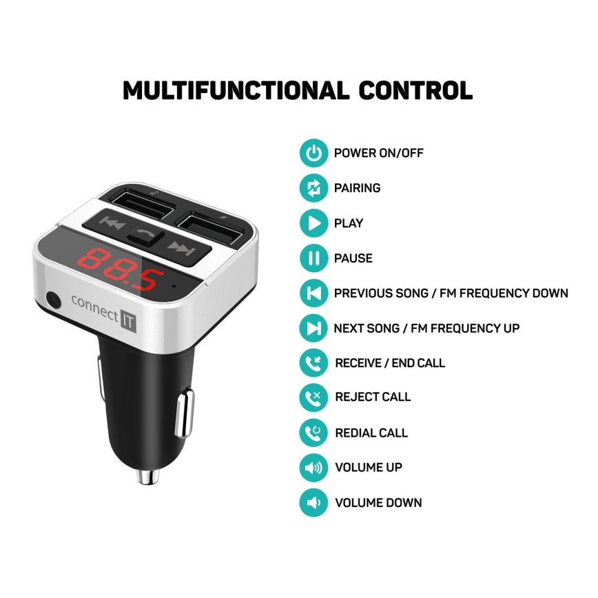 CONNECT IT CCC-8800-SL - Transmisor FM para coche con función manos libres negro/plata