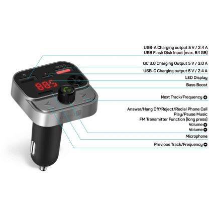 CONNECT IT CCC-8900-AN - Transmisor FM para coche con función manos libres negro/plata