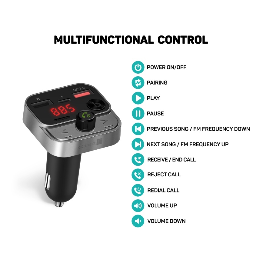 CONNECT IT CCC-8900-AN - Transmisor FM para coche con función manos libres negro/plata