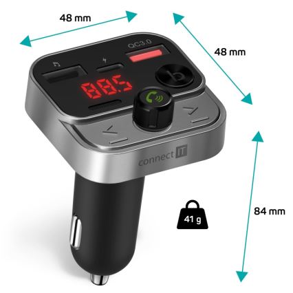 CONNECT IT CCC-8900-AN - Transmisor FM para coche con función manos libres negro/plata