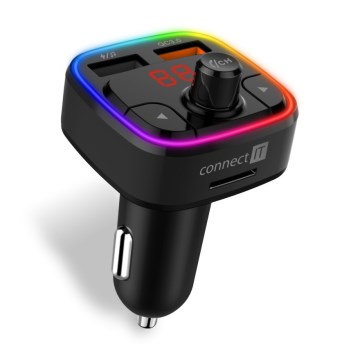 CONNECT IT CCC-9090-BK - LED RGB Transmisor FM para coche con función manos libres negro