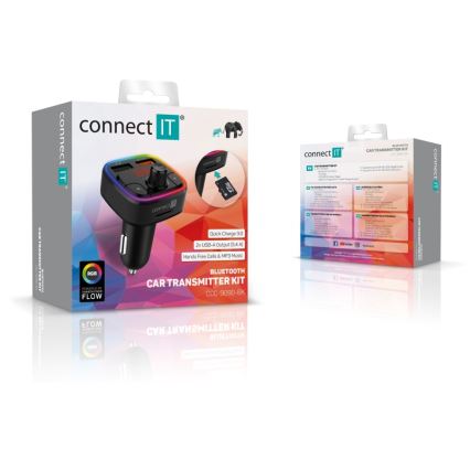 CONNECT IT CCC-9090-BK - LED RGB Transmisor FM para coche con función manos libres negro
