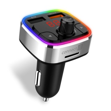 CONNECT IT CCC-9090-SL - LED RGB Transmisor FM para coche con función manos libres negro/plata