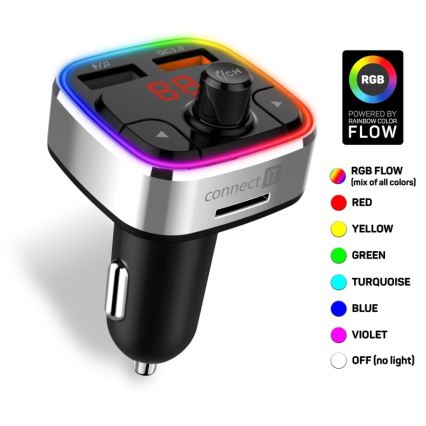 CONNECT IT CCC-9090-SL - LED RGB Transmisor FM para coche con función manos libres negro/plata