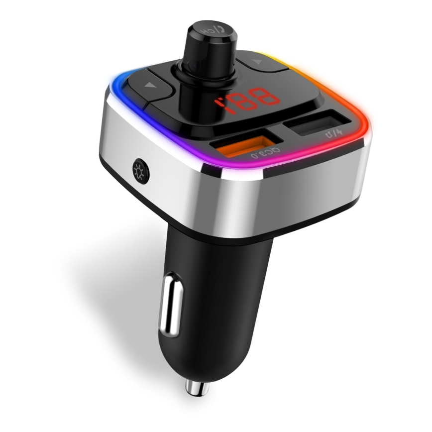 CONNECT IT CCC-9090-SL - LED RGB Transmisor FM para coche con función manos libres negro/plata