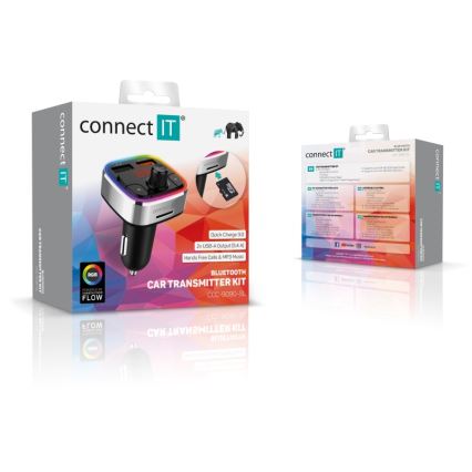 CONNECT IT CCC-9090-SL - LED RGB Transmisor FM para coche con función manos libres negro/plata