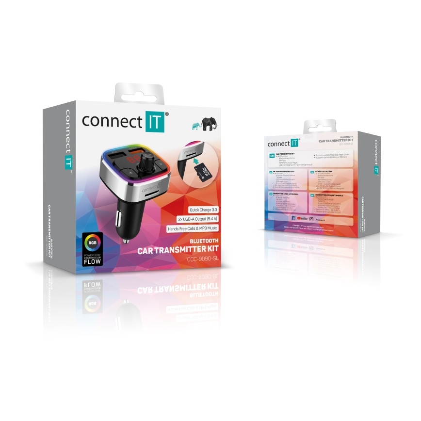 CONNECT IT CCC-9090-SL - LED RGB Transmisor FM para coche con función manos libres negro/plata